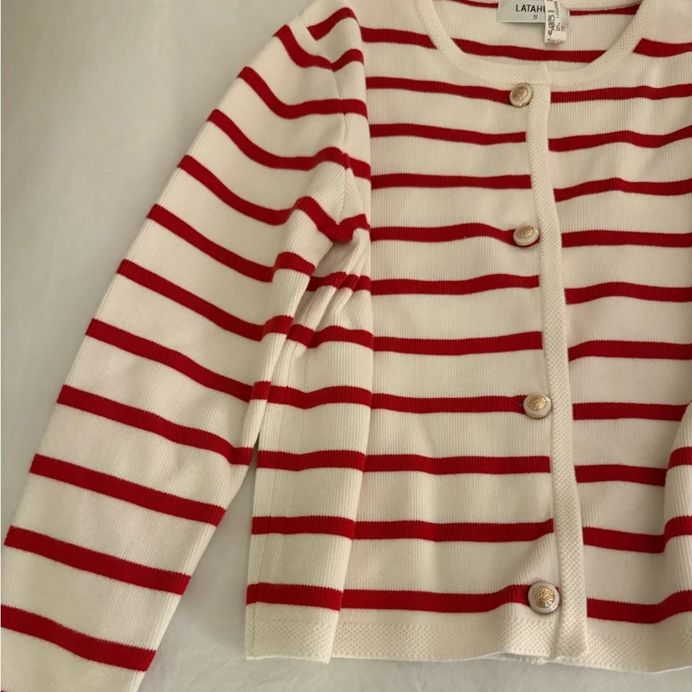 Boutique Red and White Striped Cardigan - Picture 2 of 4